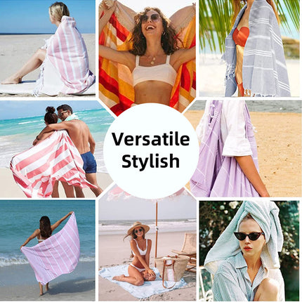 Striped Cotton Beach Towel Large Size Soft Absorbent Bath Towel