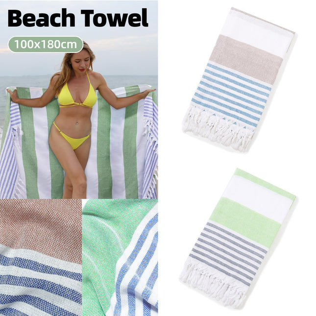 Striped Cotton Beach Towel Large Size Soft Absorbent Bath Towel