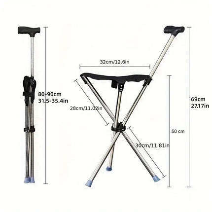 Foldable Walking Cane Chair with Seat Lightweight Portable Mobility Aid for Outdoor Use