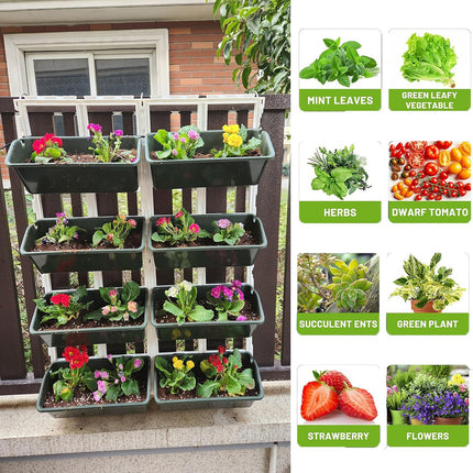 8pcs Multi Tier Hanging Plant Stand Vertical Garden PP Pots for Balcony Fence