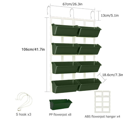 8pcs Multi Tier Hanging Plant Stand Vertical Garden PP Pots for Balcony Fence