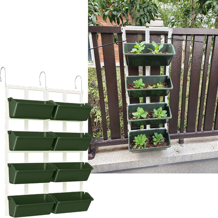 8pcs Multi Tier Hanging Plant Stand Vertical Garden PP Pots for Balcony Fence