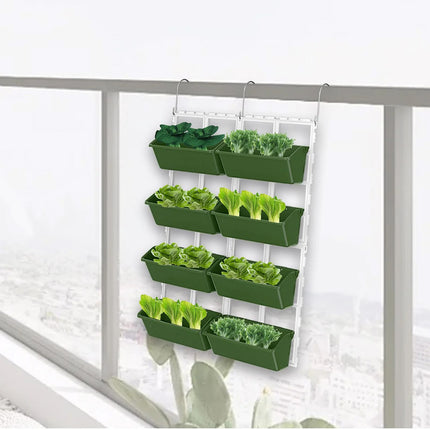 8pcs Multi Tier Hanging Plant Stand Vertical Garden PP Pots for Balcony Fence