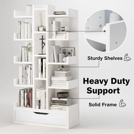 18-Tier Bookcase Shelf with Drawer Organiser Storage Cabinet Space Saving