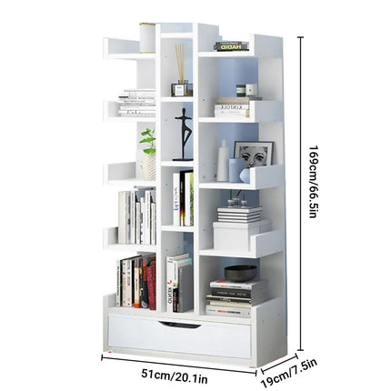 18-Tier Bookcase Shelf with Drawer Organiser Storage Cabinet Space Saving