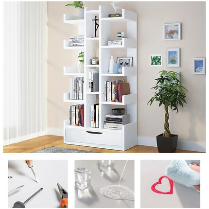 18-Tier Bookcase Shelf with Drawer Organiser Storage Cabinet Space Saving