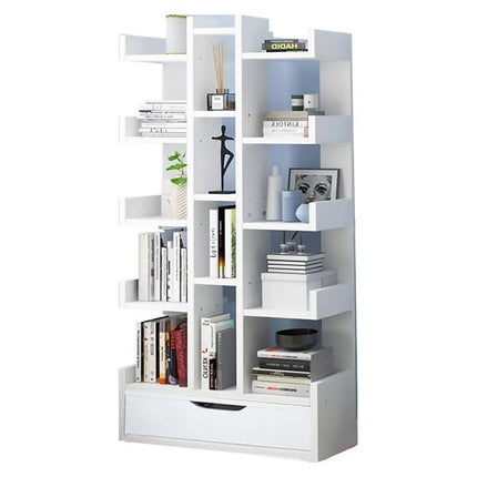 18-Tier Bookcase Shelf with Drawer Organiser Storage Cabinet Space Saving