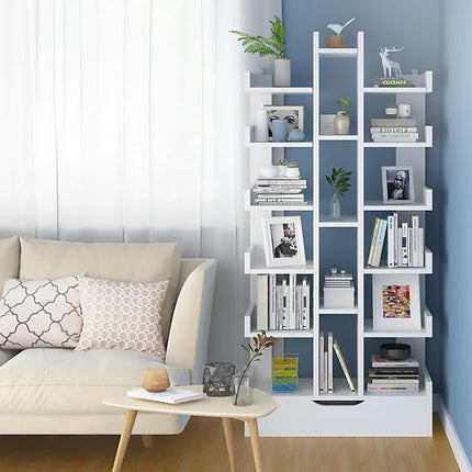 18-Tier Bookcase Shelf with Drawer Organiser Storage Cabinet Space Saving
