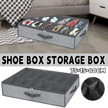 Foldable Shoe Storage Box with Lid Clear Under Bed Organizer Dustproof Visual