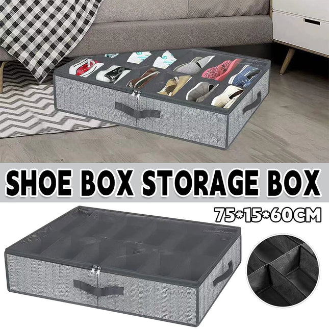 Foldable Shoe Storage Box with Lid Clear Under Bed Organizer Dustproof Visual