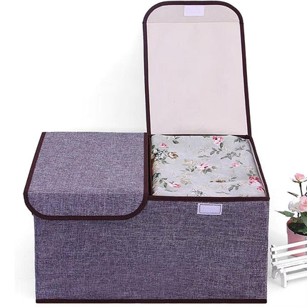 Large Foldable Cotton Linen Double Lid Storage Box Clothing Organizer for Dormitory