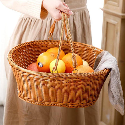 Portable Picnic Basket Imitation Rattan Storage Basket for Carrying and Picking