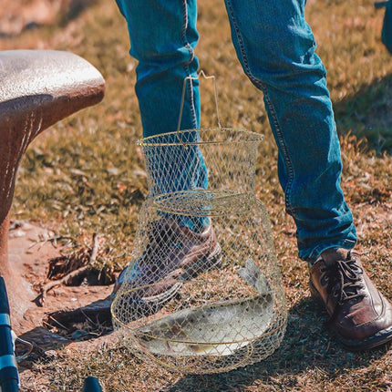 Folding Fish Trap Mesh Cage Portable Fishing Net Guard Pocket for Catching Fish