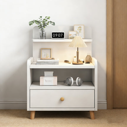 Minimalist Bedside Table 40cm White 1 Drawer or Khaki 2 Drawer with Open Shelf