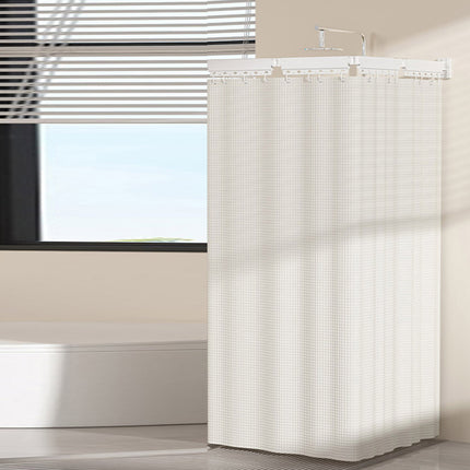 Shower Curtain Set Hidden Foldable Rod No Drill White Curtain Wet Dry Separation