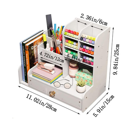 Desktop Stationery Organiser Rack with Side Bookend Drawer for Pens Markers