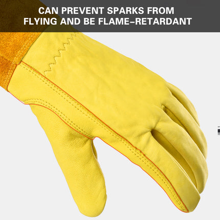Long Cuff Cowhide Garden Gloves Protective Work Gloves for Gardening Pruning