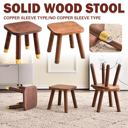 Solid Wood Low Stool in Walnut with Rounded Corners for Entryway
