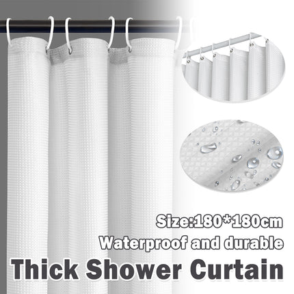 Cold White Waffle Shower Curtain Waterproof Bathroom Curtain Perforation Free
