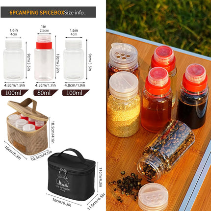 6pcs Mini Seasoning Bottle Set Portable Kitchen BBQ Camping Spice Container Box