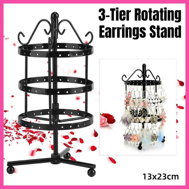 3 Tier Round Rotating Earring Display Stand Jewelry Holder Hanger for Earrings