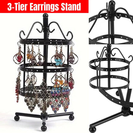 3 Tier Round Rotating Earring Display Stand Jewelry Holder Hanger for Earrings