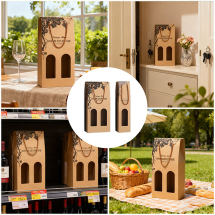 10PCS Red Wine Paper Bags Brown Paper Gift Bags Single/Double Bottle Carrier