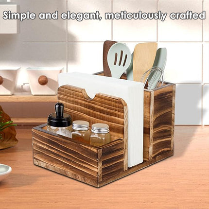 Wooden Spice Storage Box Desktop Organiser Rack Kitchen Countertop Container