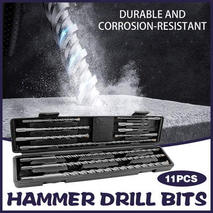 11PCS Round Shank Impact Hammer Drill Bits Durable Concrete Brick Stone Drilling
