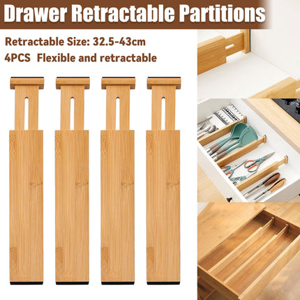 4PCS Bamboo Drawer Retractable Partitions Durable for Home Kitchen Desk Use
