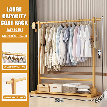 Home Bamboo Floor-Standing Simple Clothes Storage Rack High Load-Bearing Stable