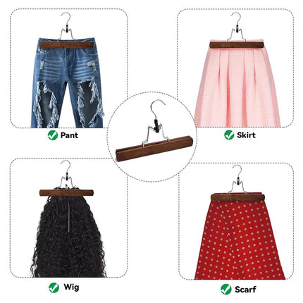 10pcs Solid Wood Skirt Clip Non Slip Hanger Flannel Trouser Clothes Organizer