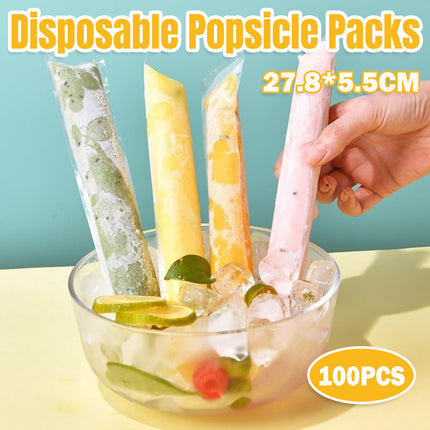 100pcs Disposable Ice Popsicle Bags Clear Plastic Freezer Pop Bags for DIY Snack
