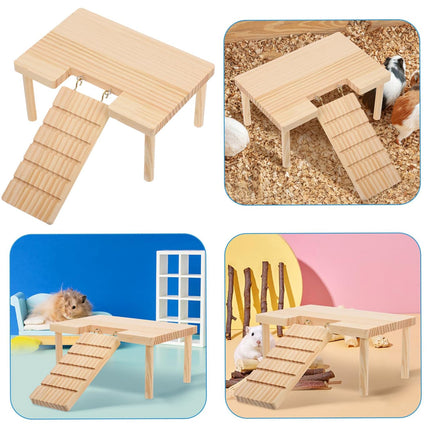 Hamster Wood Stand Platform with Ladder Small Animal Toy Hamster Rat Accessories