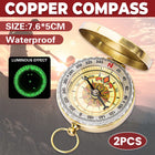 2PCS Copper Compass with Flip Cover and Hook Nightlight Camping Navigation