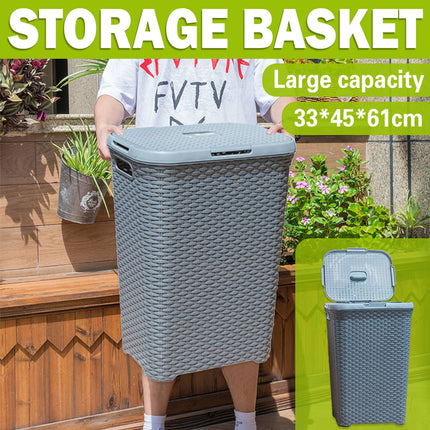 Laundry Basket Plastic Rattan Style Large Capacity Clothes Toy Storage Organizer