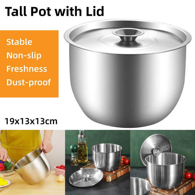 Stainless Steel Basin Kitchen Soup Pot with Lid Cooking Household Use Durable