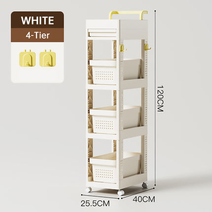 Multi Function Pull Type Storage Cart Rolling Trolley 2/3/4 Tier Space Saving