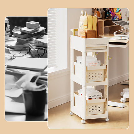 Multi Function Pull Type Storage Cart Rolling Trolley 2/3/4 Tier Space Saving
