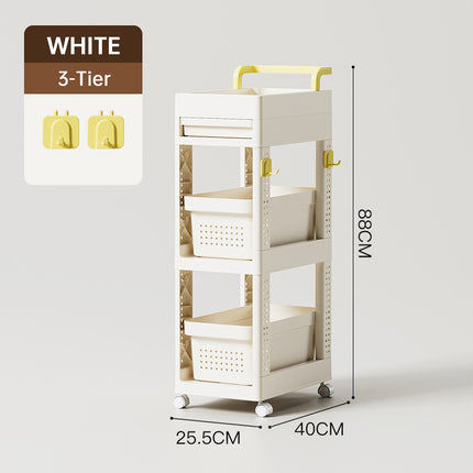 Multi Function Pull Type Storage Cart Rolling Trolley 2/3/4 Tier Space Saving