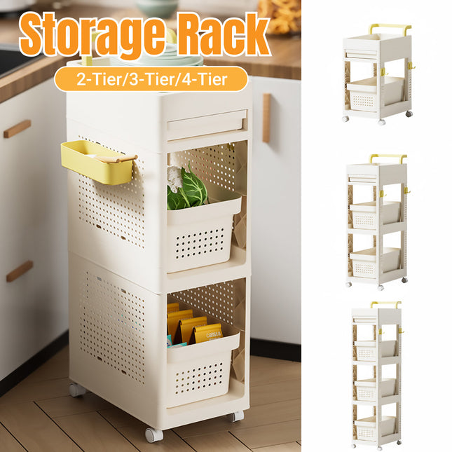 Multi Function Pull Type Storage Cart Rolling Trolley 2/3/4 Tier Space Saving