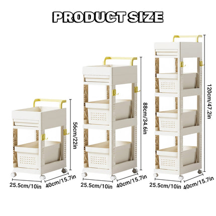 Multi Function Pull Type Storage Cart Rolling Trolley 2/3/4 Tier Space Saving