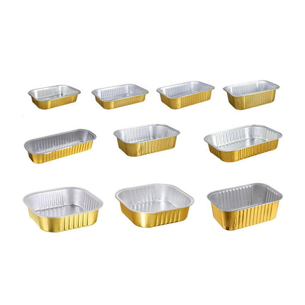 50 PCS Thickened Foil Box with Plastic Lid Rectangular Aluminum Foil