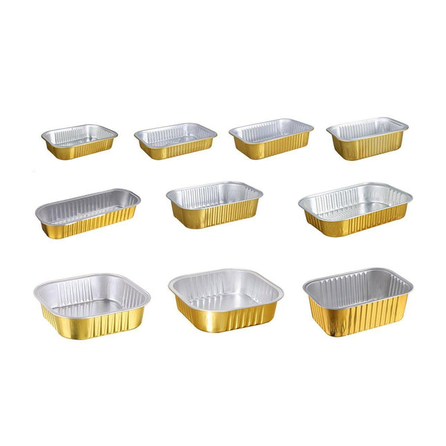 50 PCS Thickened Foil Box with Plastic Lid Rectangular Aluminum Foil
