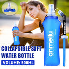 Collapsible Water Bottle 500ml Soft TPU with Straw Foldable Running Hiking