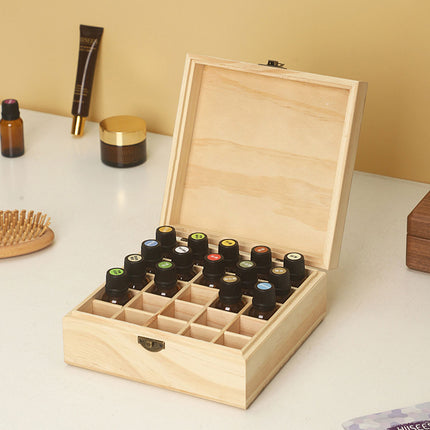 Essential Oil Storage Box Wooden 25 Compartment Organizer Container Bottles Case