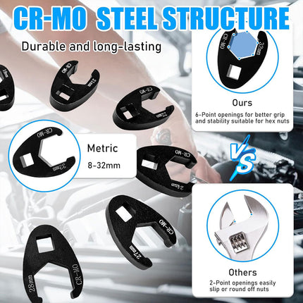 19PCS Open End Wrench Head Set Oil Pipe Spanner Auto Repair Line Removal Tool