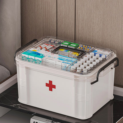 Medicine Storage Box Transparent Multi Layer First Aid 2 Sizes 2 Colours