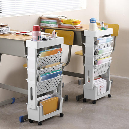 5 Tier Rolling Book Rack Movable Bookshelf Storage Organizer Shelf with Wheels