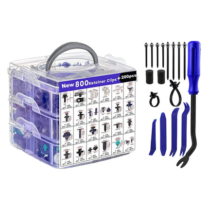 1000PCS Car Buckle Set Boxed Assorted Sizes for Fender Bumper Door Panel Repair